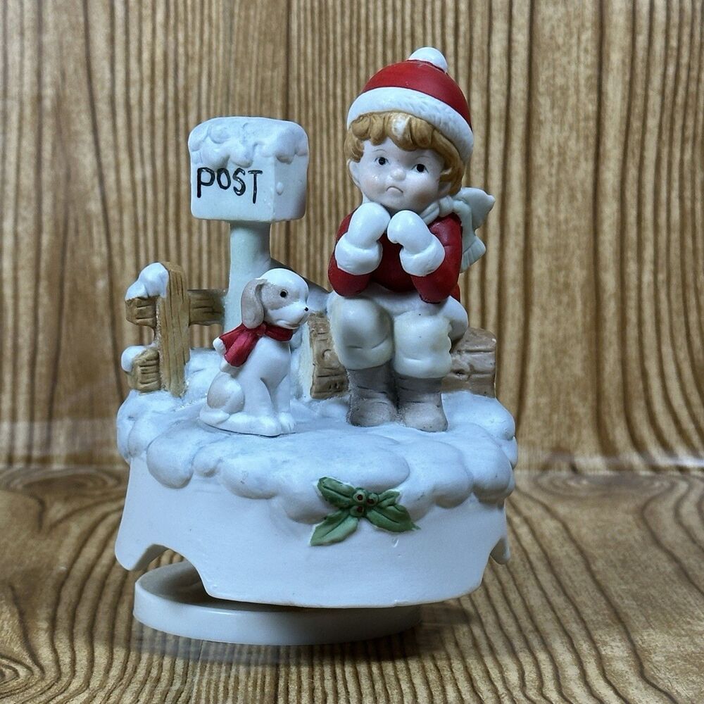 Vintage Boy At Mailbox Christmas Music Box Montgomery Ward Tested‎ Works 6" Tall